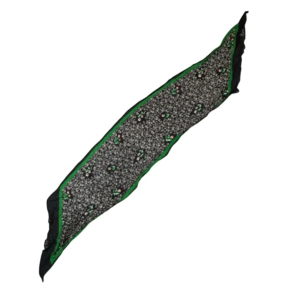 VTG 70s Eva for Robert Janan Floral Scarf Black Green Cottagecore Grannycore